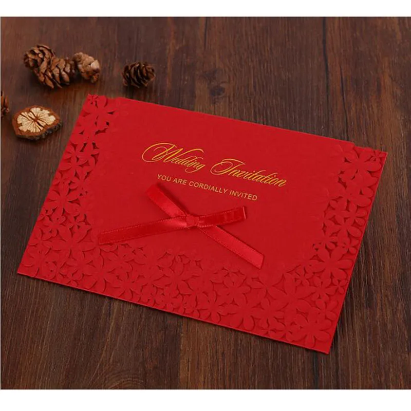 50 шт красный лазерный Вырез свадебные приглашения открытка бабочка цветок