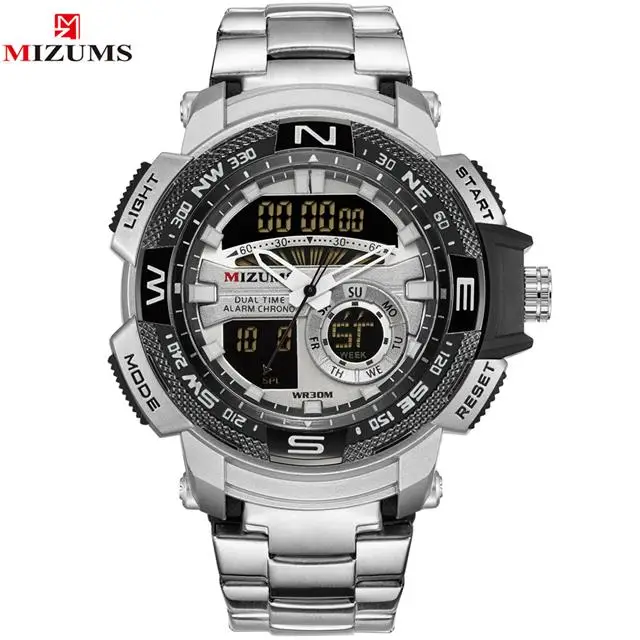 Silver Black Новые модные мужские наручные часы полностью стальные Мужские кварцевые часы Аналоговый светодиодный часы спортивные военные наручные часы Relogio Masculino - Цвет: Silver Black