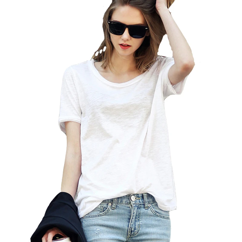 Женская хлопковая футболка с коротким рукавом свободного покроя|Футболки| |