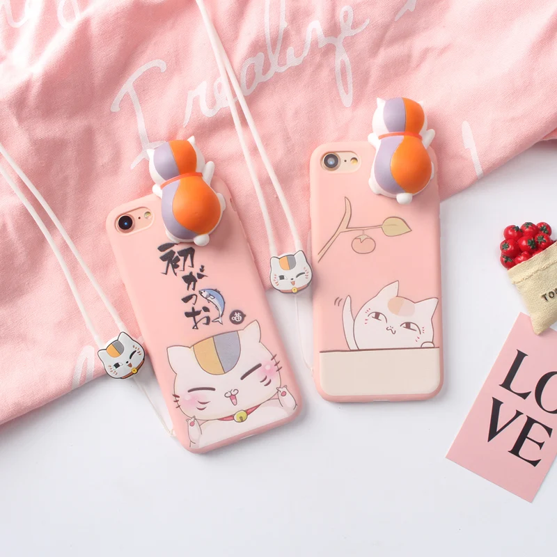 For iPhone 7 8 Lucky Cat Japan Comic Case 3D Silicone Maneki Neko String Cartoon Squishy Apple X Plus Coque |