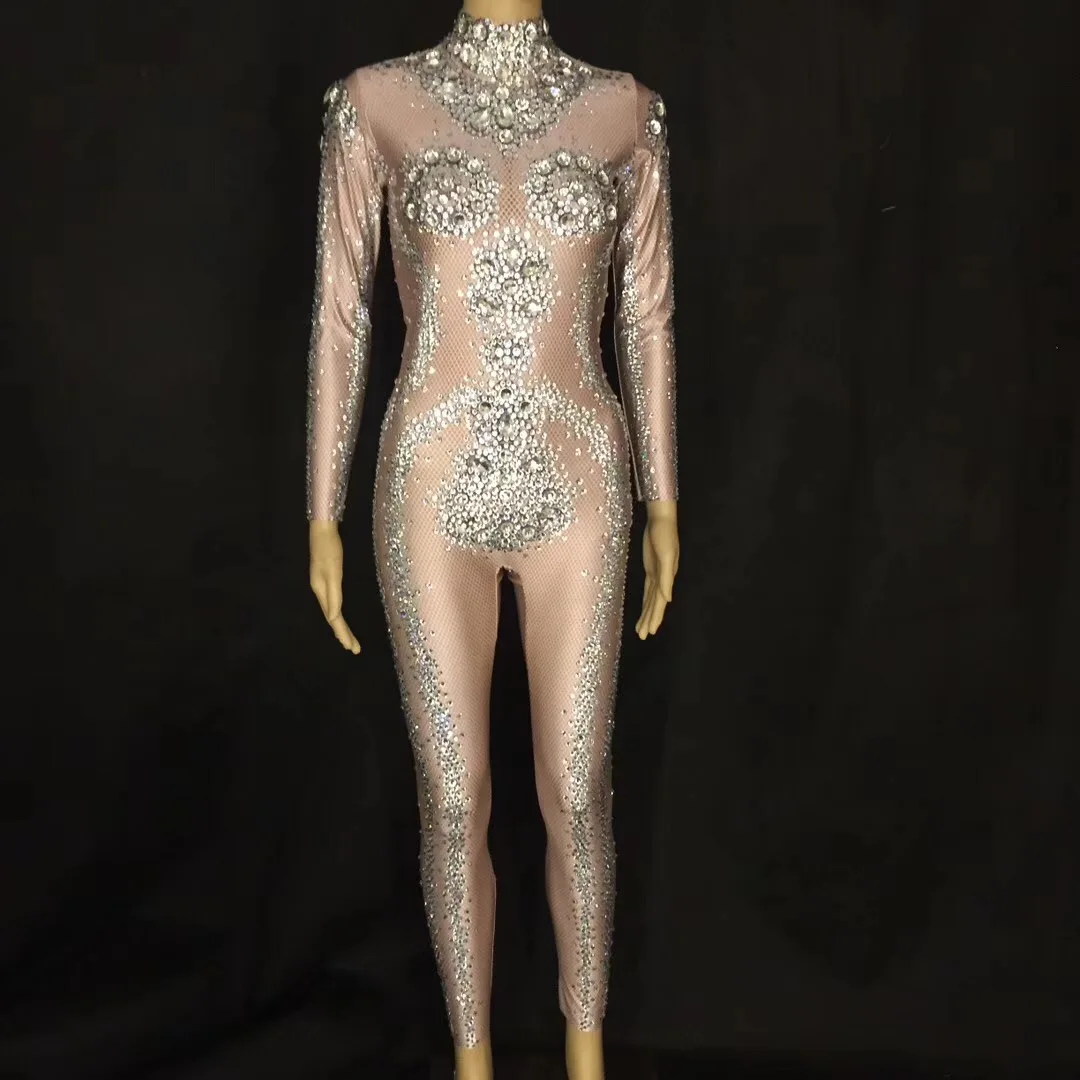 Glisten Crystals Printed Sexy Jumpsuit Birthday Prom Party Celebration Costume Nightclub Female Singer Stage Dance Show Bodysuit |