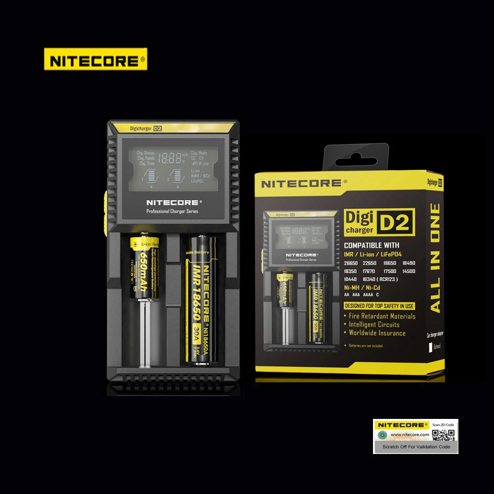 Оригинал Nitecore D2 Батарея Зарядное устройство ЖК-дисплей Смарт зарядки для 18650 14500