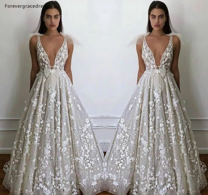 Cheap Long Boho Wedding Dress A Line Deep V Neck Appliques Country Garden Church Formal Bridal Gown Custom Made Plus Size