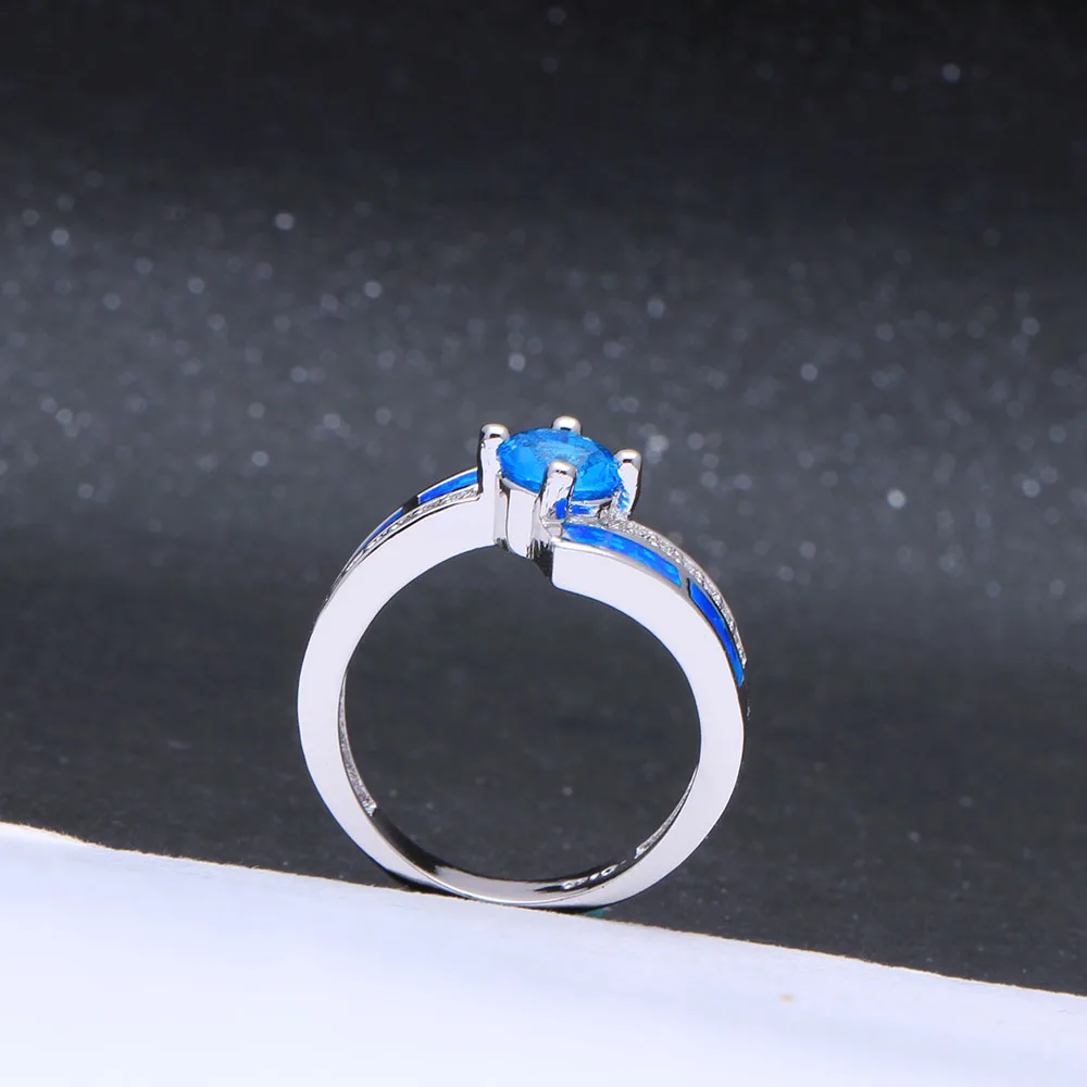 Элегантное модное женское кольцо с голубым огненным опалом Ювелирные изделия из