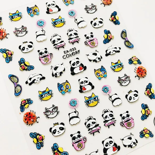 3D акриловые гравированные наклейки для ногтей красочные листья дерево животные