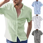 Мужская свободная рубашка с коротким рукавом, повседневная Однотонная рубашка с отложным воротником, на пуговицах, лето 2019
