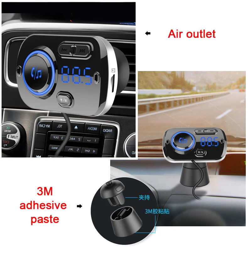 Громкая связь Bluetooth автомобильный комплект динамик авто беспроводной динамик телефон QC3.0 Быстрая зарядка fm-передатчик атмосферный светильник mp3-плеер