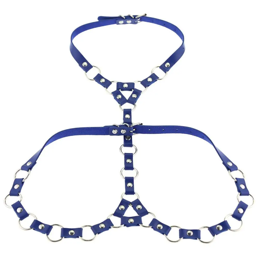Blue KMVEXO, сексуальный панк, тело, сетка, поводок, кожа, связывание, косплей, талия, украшения для тела, для женщин и мужчин, готическое ожерелье, Harajuku, вечерние аксессуары - Окраска металла: Blue