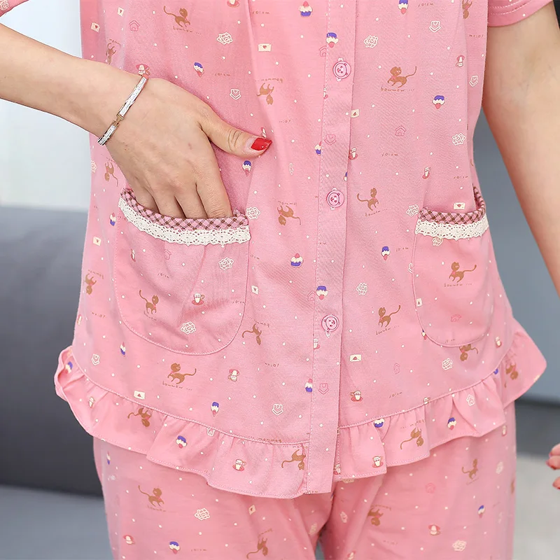 

Newest Summer Pijamas Women Homewear Clothes Cotton Pajamas Short Sleeve Loose Casual Plus Size M-3XL Sleepwear Pijama Mujer