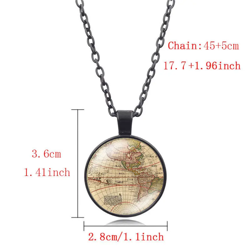 12 Стиль Винтаж Карта мира ожерелье земли художественное изображение карты
