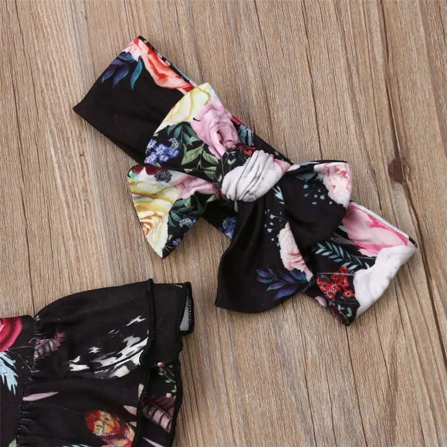 

Autumn Newborn Infant Baby Girl Clothes Set Floral Tops Romper Pants Headband 3PCS Outfit