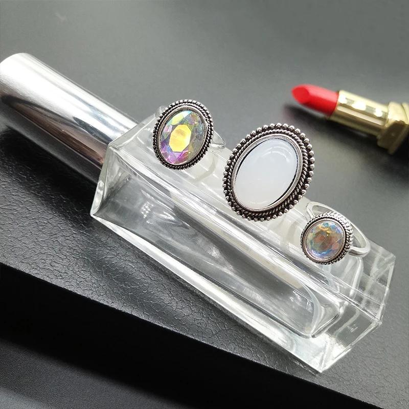 3 шт./компл. богемный ретро полый женский большой драгоценный камень резные