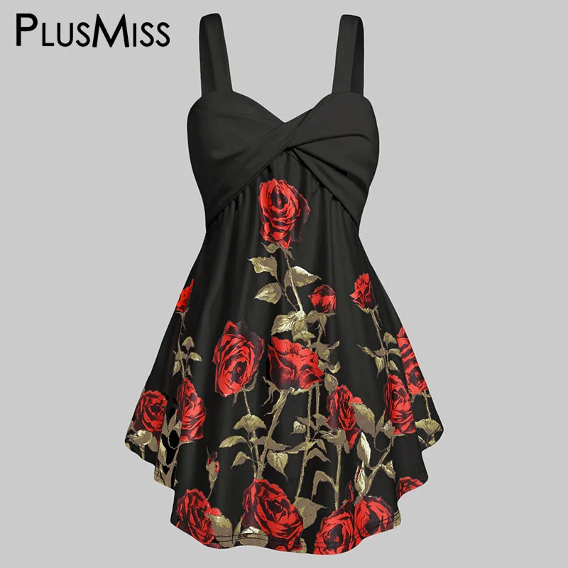 PlusMiss размера плюс 5XL розового цвета с цветочным принтом платье-туника платье на бретельках топы, женская одежда больших Размеры XXXXL XXXL XXL лето белый жилет в стиле бохо платье на бретелях