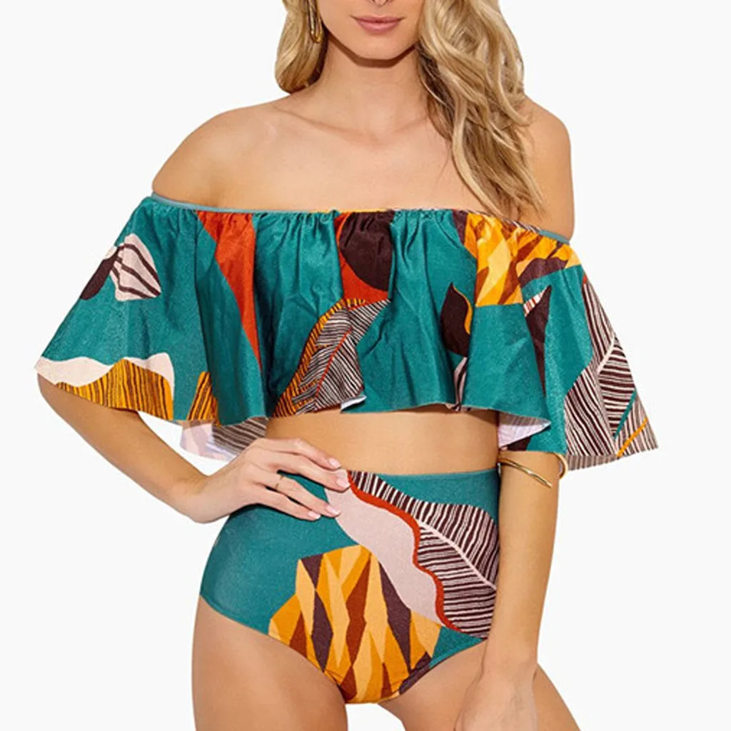 Женский купальник бикини с открытыми плечами SAGACE Раздельный оборками и пуш ап