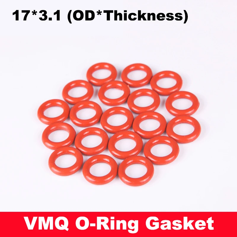 17mm OD 70 шт. 16x3,1 16*3,1 17x3,1 17*3,1 18x3,1 18*3,1(OD* толщина) 3,1 мм VMQ Пищевой Красный Силиконовое уплотнение уплотнительное кольцо прокладка - Цвет: 17mm OD