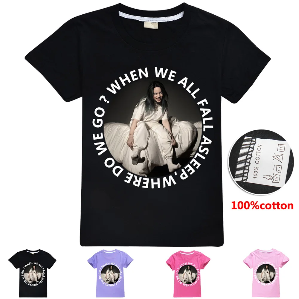 Новинка 2019 футболки для девочек с мультипликационным принтом Billie Eilish детская