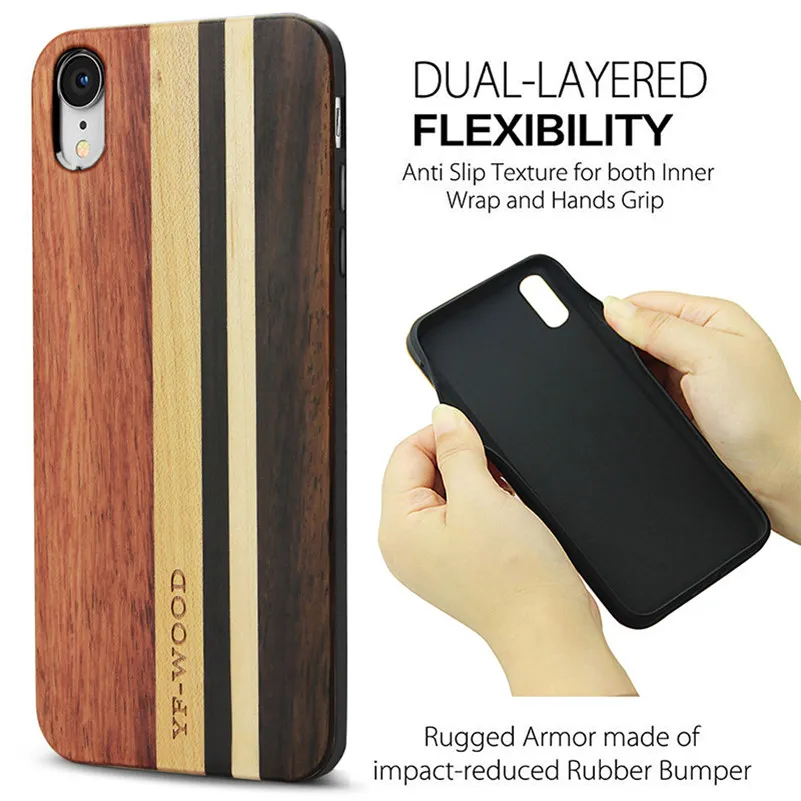 Luxury Wooden Case For iPhone 7 8 Xs Natural Wood + Soft TPU Thin Shockproof for |