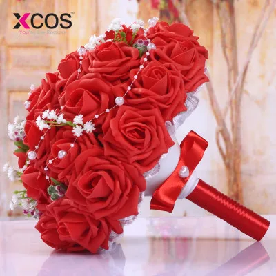 XCOS wedding bouquet Handmade Flowers Decorative Artificial Rose Pearls Bride Bridal Accents Wedding Bouquets | Свадьбы и торжества