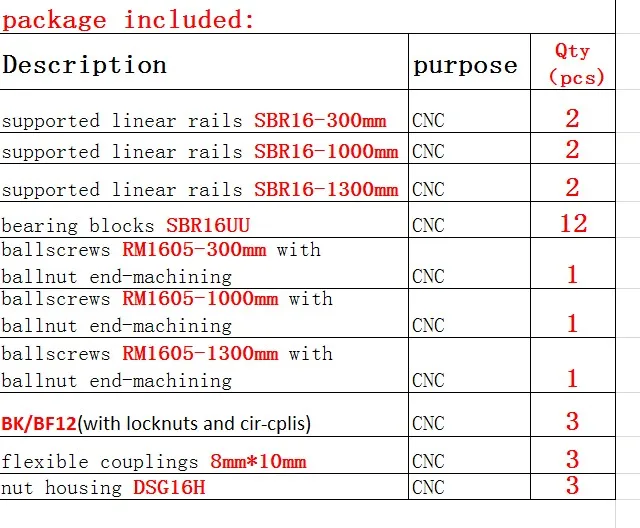 300 1000 1300 SBR16 3 SBR16 Линейный Направляющая+ 3 ШВП RM1605+ 3BK/BF12+ гайка Корпус+ муфты для ЧПУ маршрутизатор/Фрезерные станки - Цвет: 300 1000 1300 SBR16