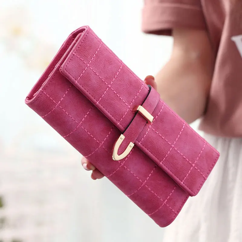 035 Rose Red Женский кожаный кошелек, кошельки в клетку, длинный женский цветной красный клатч, 10 Держатель для карт, сумка для монет, Женский кошелек на двойной молнии для девушек - Цвет: 035 Rose Red