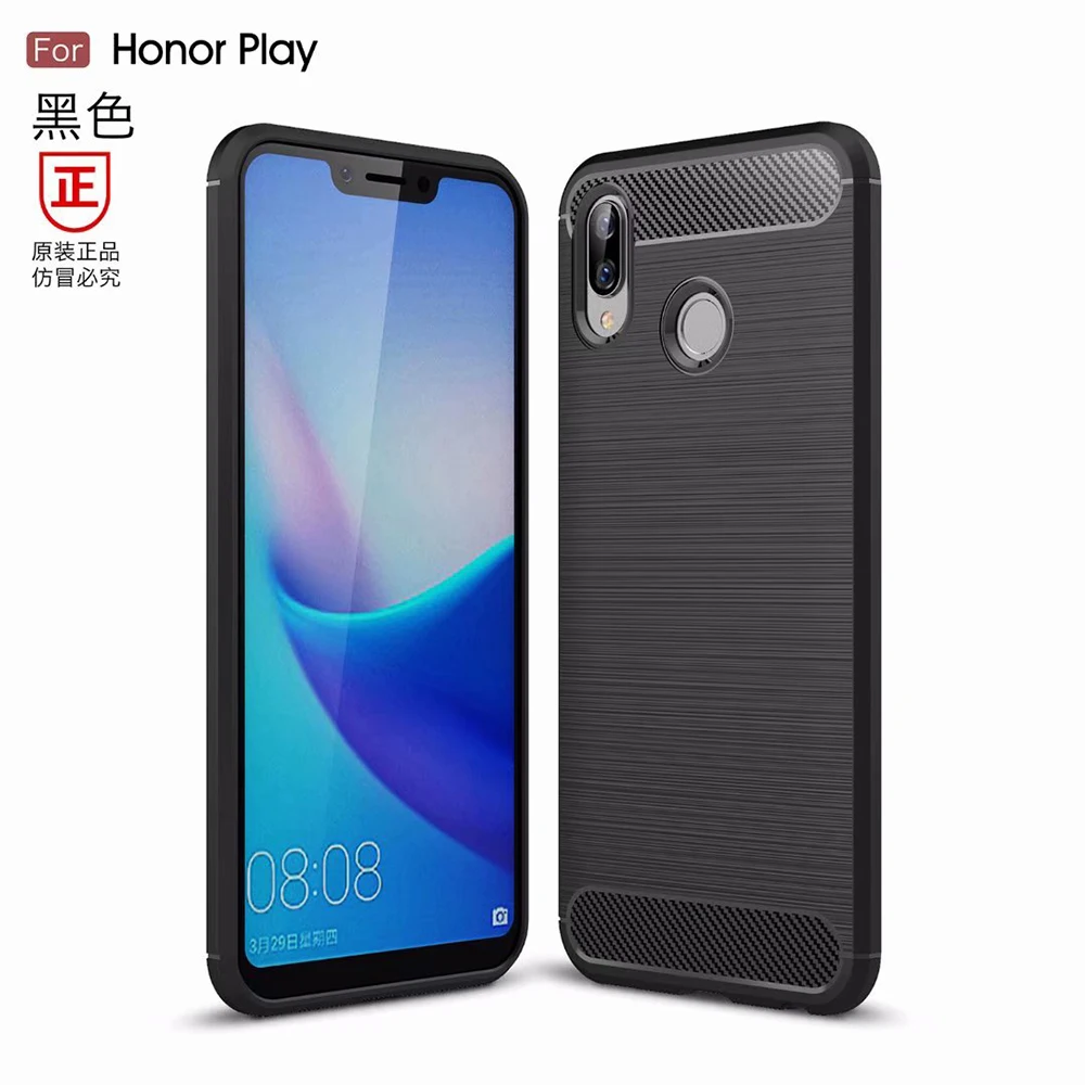 AXBETY Carbon Fiber matte Case For Huawei Honor Play 6.3 inch Luxury Slim silicon TPU Protection Cover case coqeu |