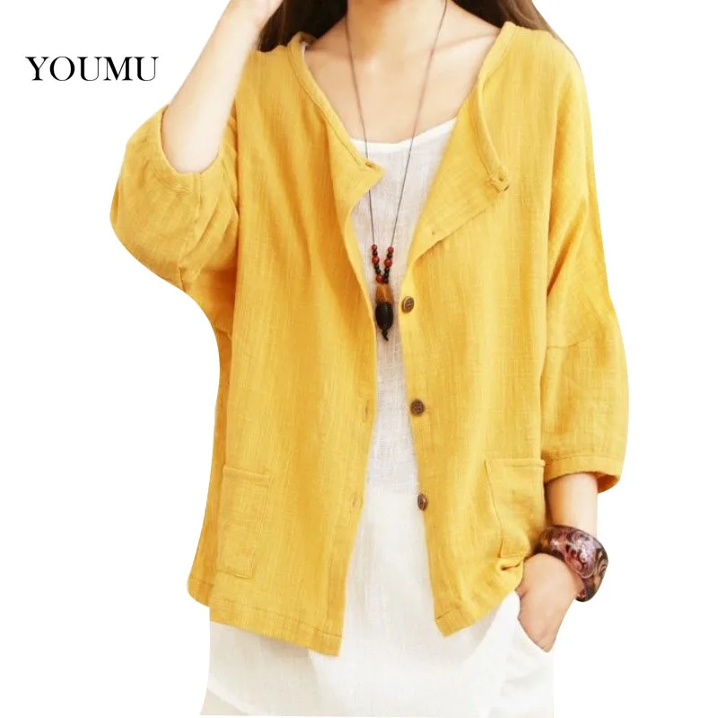 

Women Cotton Linen Thin Coat Half Sleve O-Neck Summer Casual Multi Colors Sun Protection Jacket Streetwear 200-A992