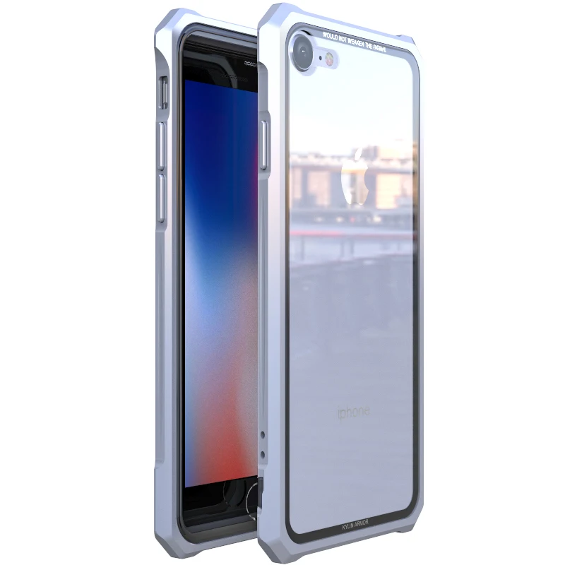 For iPhone 8 Silver OMEVE Алюминий металлический каркас бампер и закаленного Стекло задняя крышка чехол для iPhone 7/7 Plus/8/8 плюс/X - Цвет: For iPhone 8 Silver