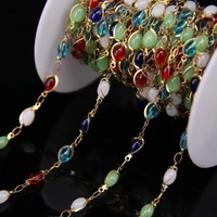 5meterscolorful glass rice bead chain4x6mm mixed gems bezel connector brass wire wrapped rosary chainfashion bracelet earring