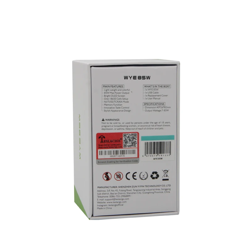 Оригинальный боксмод TESLACIGS Tesla WYE 85 Вт TC испаритель 510 Thread вейп электронная