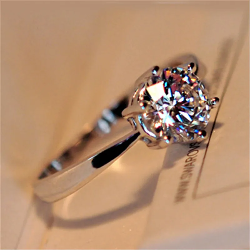 

Solitaire ring Real 925 Sterling silver AAAAA Zircon cz 6 claws Wedding Band Rings for women Bridal Statement Party Jewelry