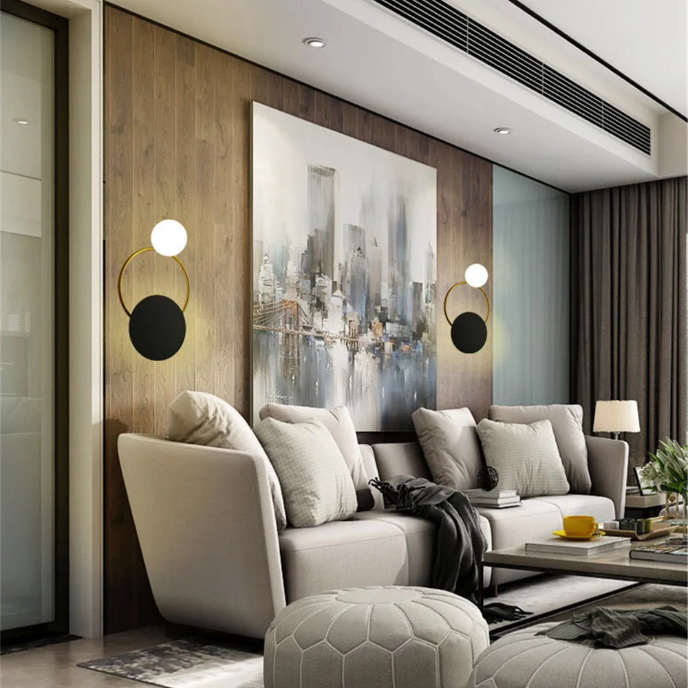 

Светодиодная настенная лампа, прикроватный светильник, креативные настенные лампы черного и белого цветов, современный круглый светильник для коридора в скандинавском стиле для спальни, ванной комнаты