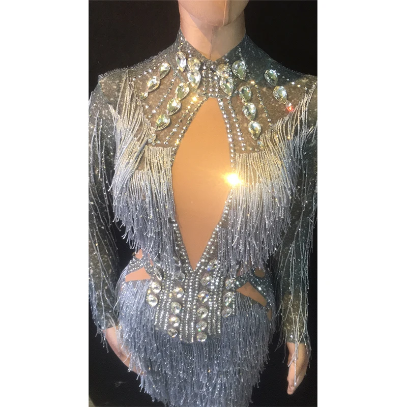 Женское прозрачное Сетчатое платье с бахромой на день рождения серое