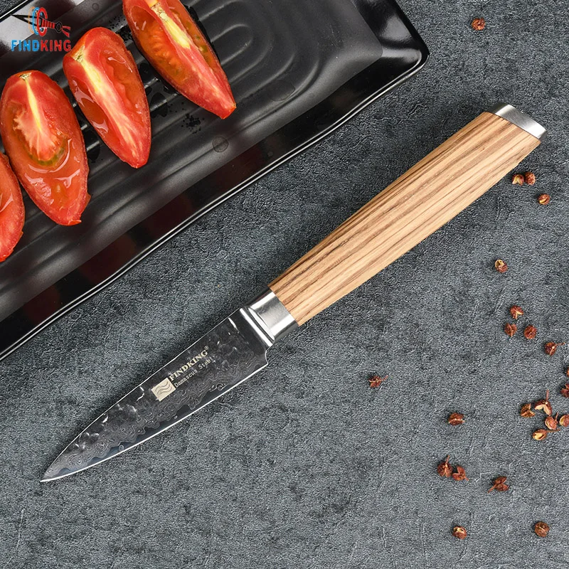 

FINDKING New 3.5 inch damascus knife paring fruit knife zebra wooden damascus steel kitchen knives peeling knife best 2019