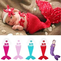 cute baby sets beauty mermaid suits wool handmade crochet photography sweater newborn baby cap for girl boy