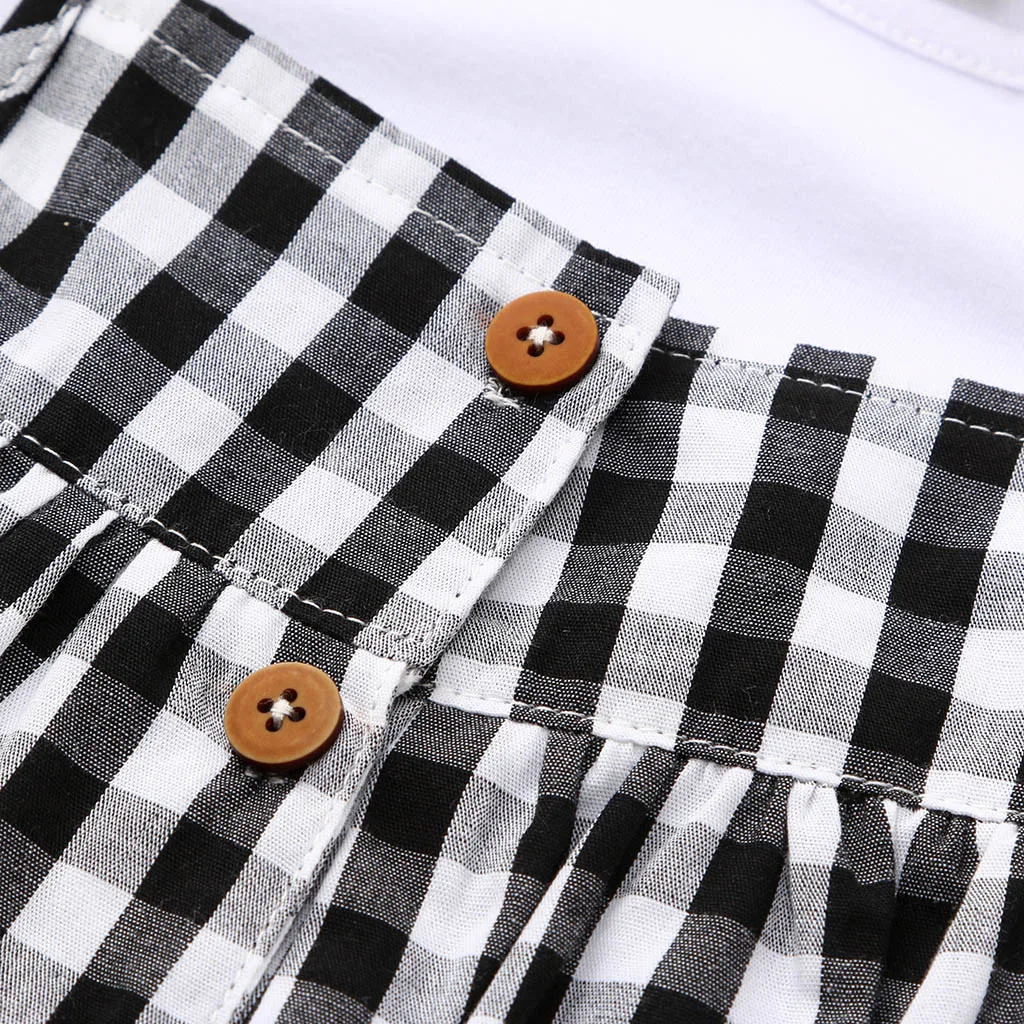 Одежда для маленьких девочек Однотонная футболка с коротким рукавом + клетчатый