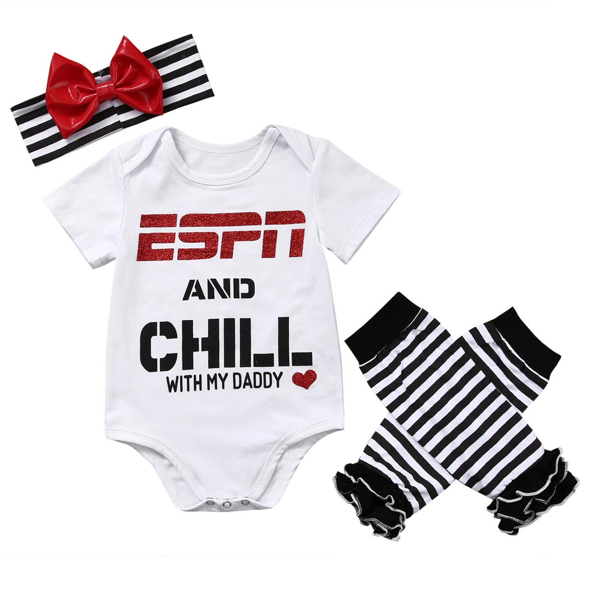 3 Pcs Baby Bodysuit Sets Newborn Infant Babies Boy Girl Letter Bodysuits Playsuit Jumpsuit+Leg Warmers+Headband Outfit | Детская одежда