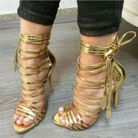 summer gold ankle strap women sandals high heel lace up strappy gladiator sandals boots women size 10 drop ship