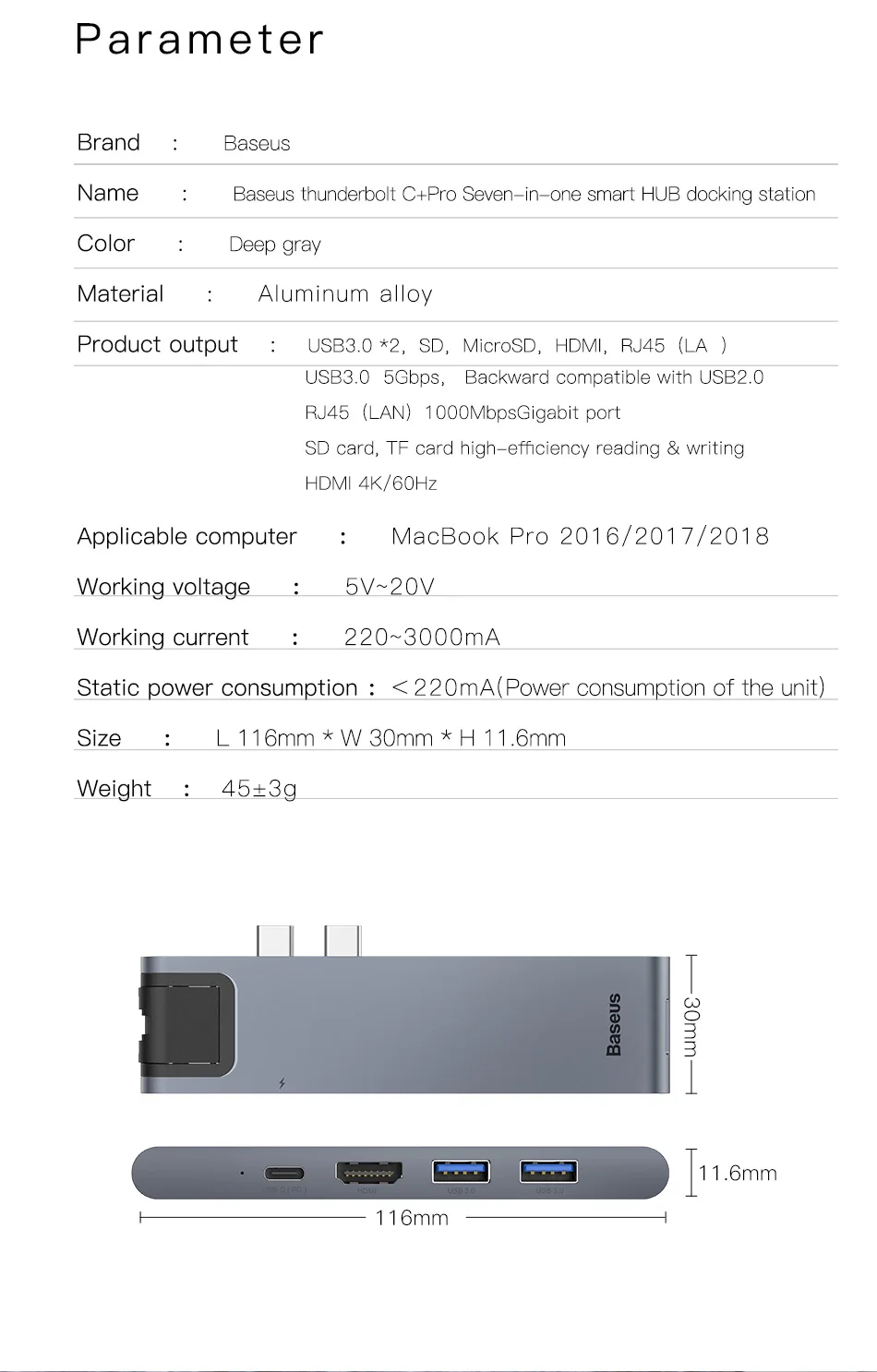 Baseus Dual USB C концентратор USB 3,0 HDMI Type-C SD устройство для считывания с tf-карт RJ45 адаптером PD зарядки usb-хаб для MacBook Pro // разветвитель