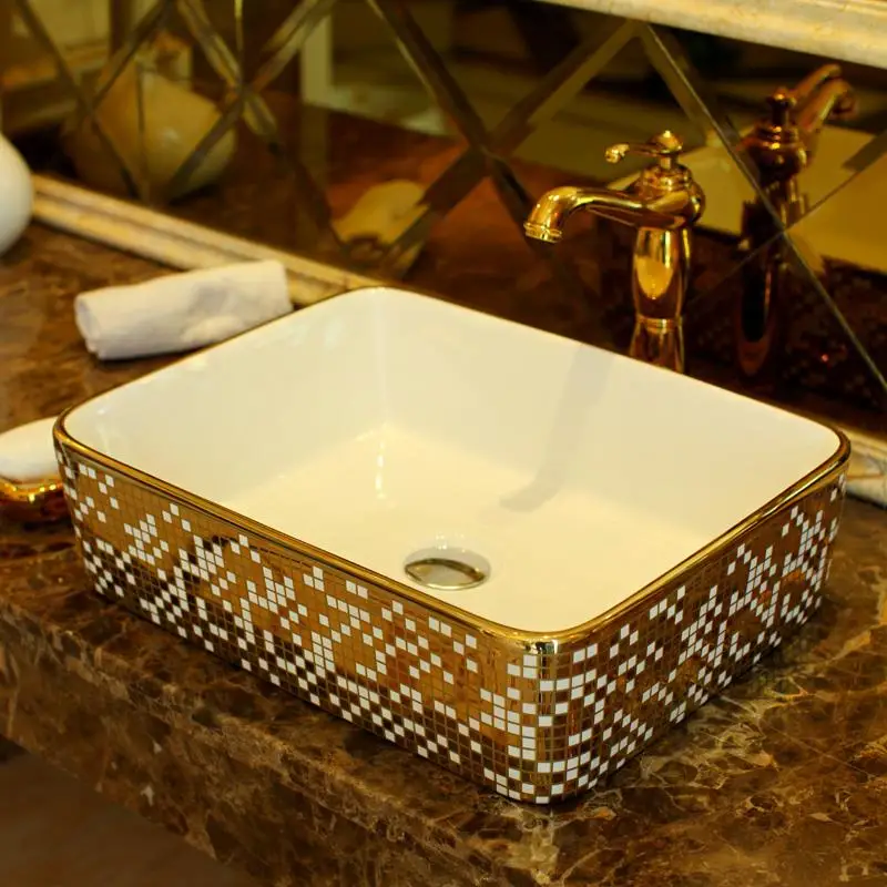 

Rectangular Shape Jingdezhen ceramic sink wash basin Ceramic Counter Top Wash Basin Bathroom Sinks garden wash basin