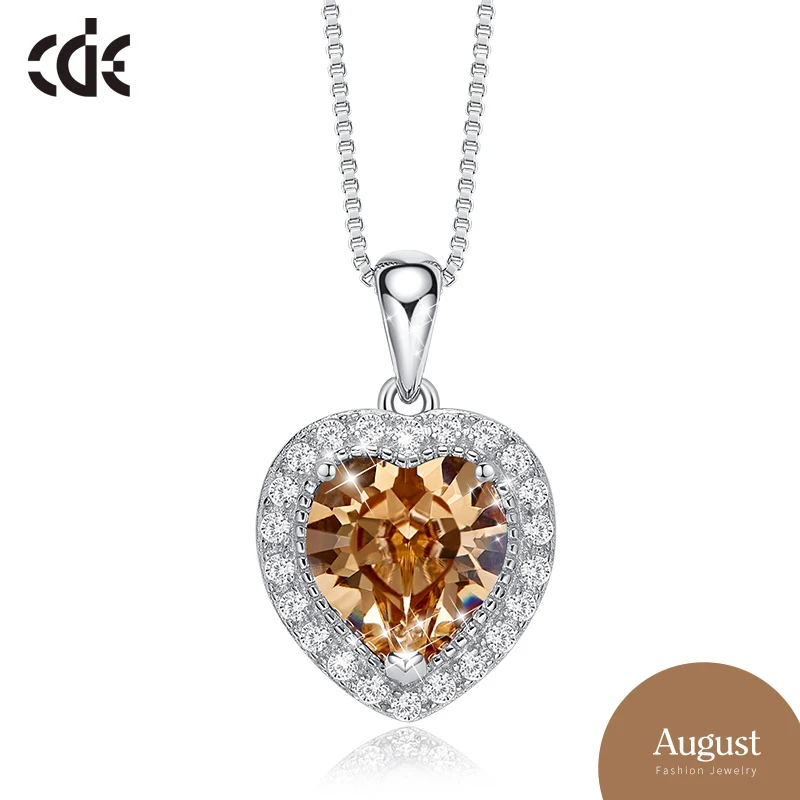 CDE 925 пробы ожерелье украшено кристаллами Swarovski Кулон ожерелье сердце ожерелье Любовь Ювелирные изделия воротник ювелирные изделия - Цвет камня: Aug