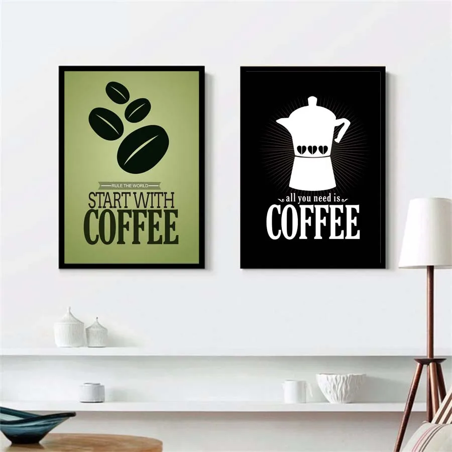 Начните с кофе! Художественная работа цитатами холст живопись для кухни кофейная