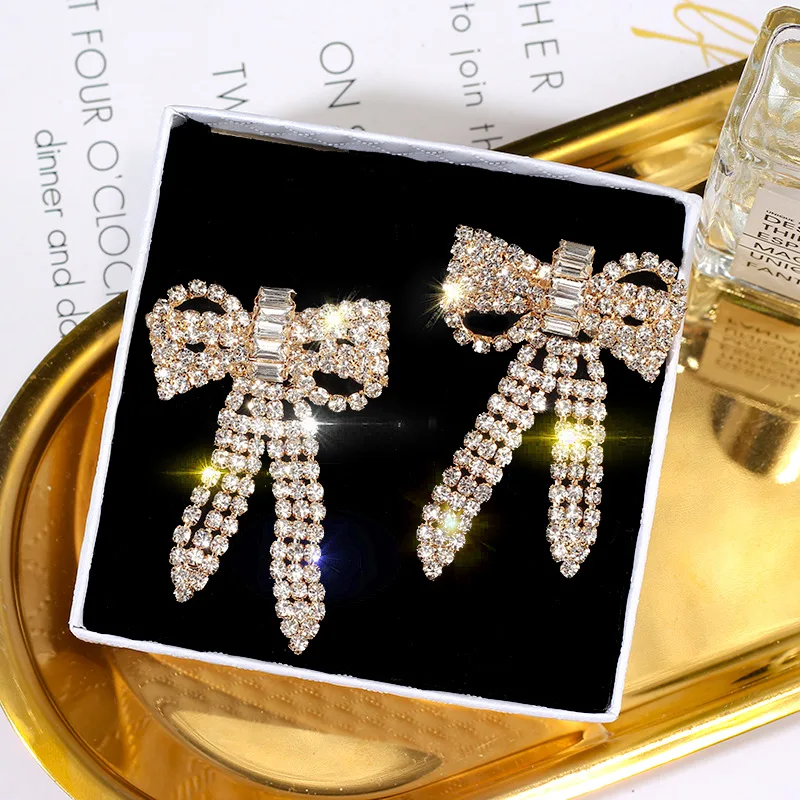 

DREJEW Fashion Butterfly Gold Silver Crystal Statement Dangle Earrings Christmas 925 Drop Earrings for Women Wedding Jewelry 675