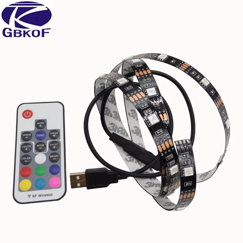 DC5V USB Светодиодная лента 5050 RGB гибкий свет 1 м 2 ТВ фоновое освещение клейкая IP20 не