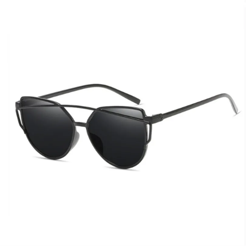 Black Мужские и женские солнцезащитные очки с двумя лучами UV400 кошачий глаз, зеркальные Светоотражающие плоские винтажные брендовые дизайнерские женские солнцезащитные очки - Цвет линз: Black