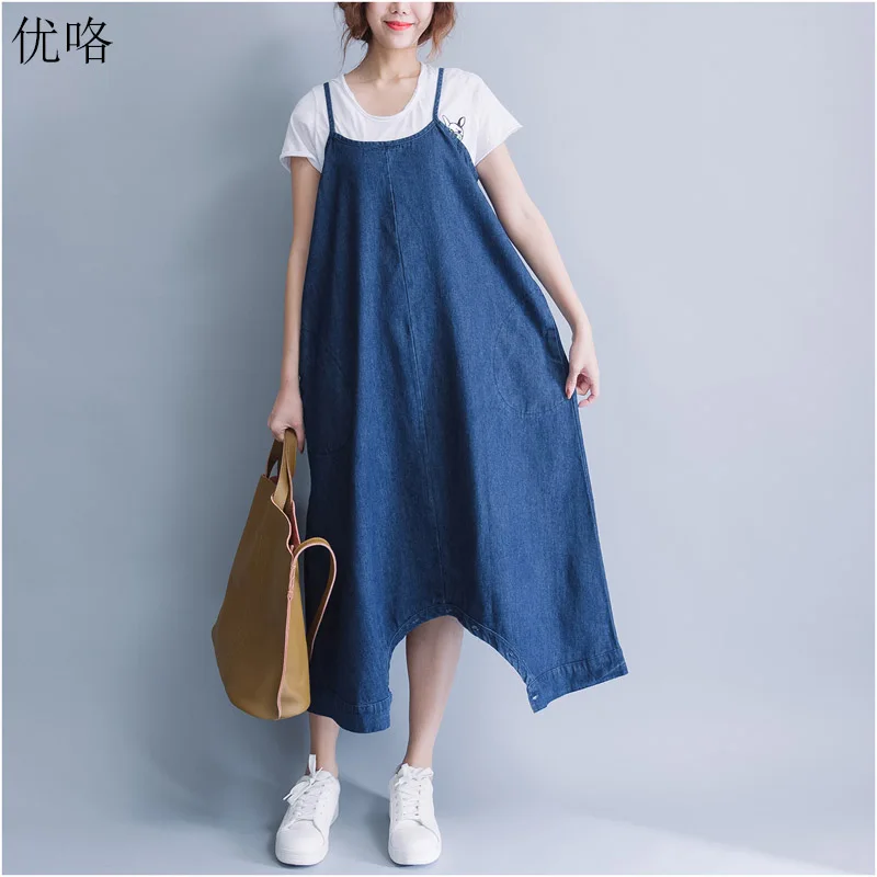 2019 Summer Women New Sleeveless Denim Dress Plus Size Vintage Blue Sexy Loose Female Jeans Vestidos Women'S 4XL 5XL | Женская