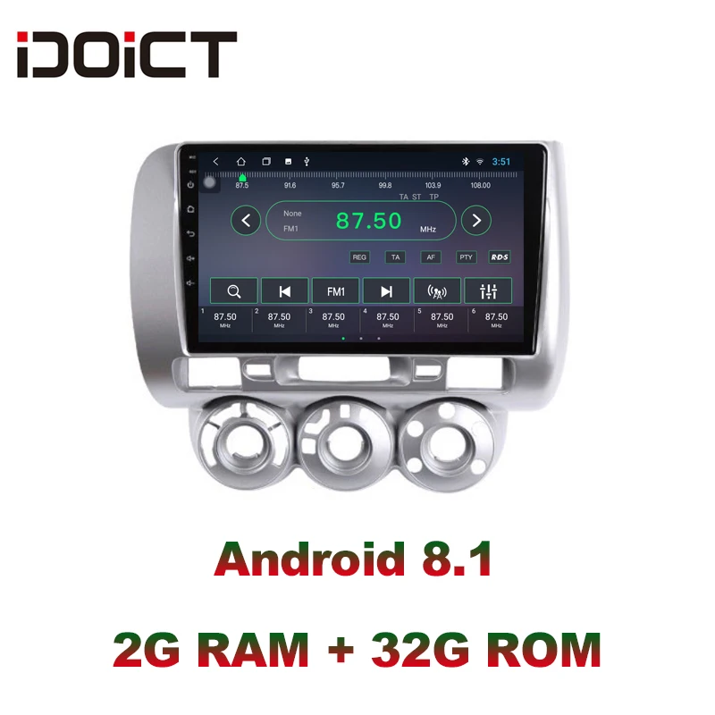 IDOICT Android 8,1 ips 2G+ 32G 8 ядерный автомобильный dvd-плеер gps навигация Мультимедиа для Honda Fit Jazz Радио 2004-2007 стерео