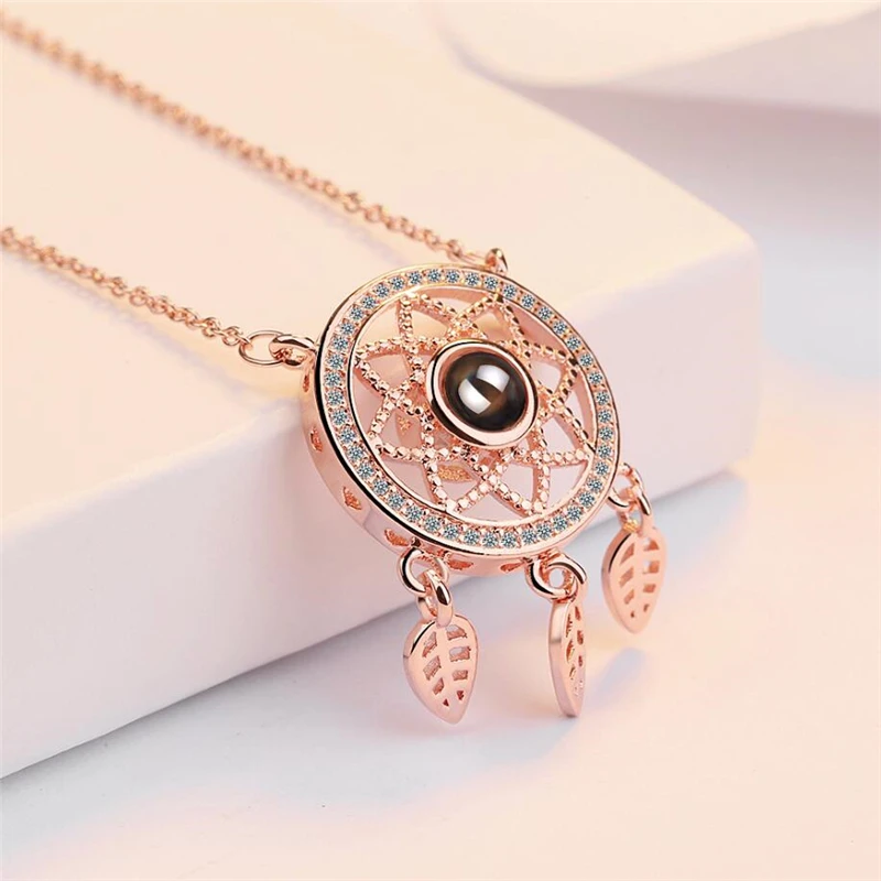 Ожерелье женское Ловец снов серебристого цвета с проекцией Я тебя люблю на 100