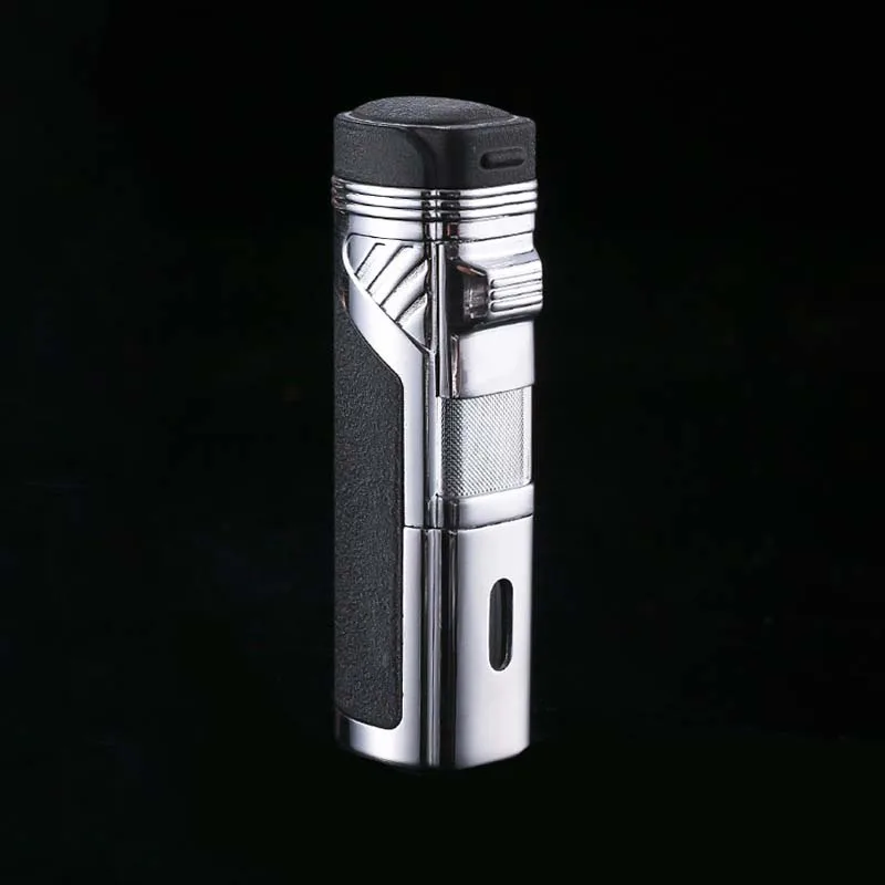 black 4 пламенная Зажигалка для сигарет газовая зажигалка ветрозащищенная реактивная горелка турбо зажигалки с сигарными сверлами аксессуары для сигарет - Цвет: black