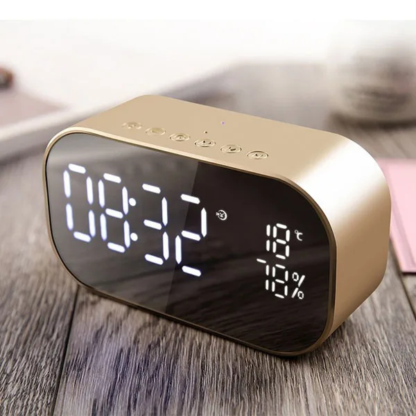 Светодиодный Будильник с fm-радио беспроводной Bluetooth динамик поддержка Aux TF музыкальный плейер с интерфейсом USB беспроводной для офиса спальни - Цвет: Gold