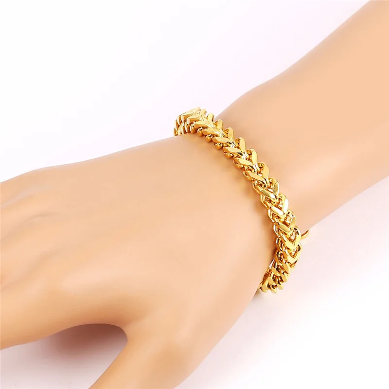 Крупные толстые браслеты из кубинской звеньев золотого цвета Φ 21 см 6 мм мужские